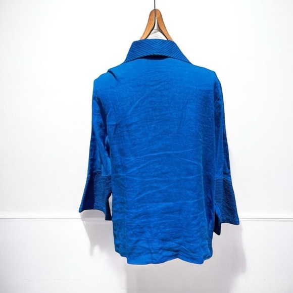 🌻Mill Valley Blue Linen Lagenlook Oversized Minimalist Blocked Sailor Shirt M - Picture 6 of 8